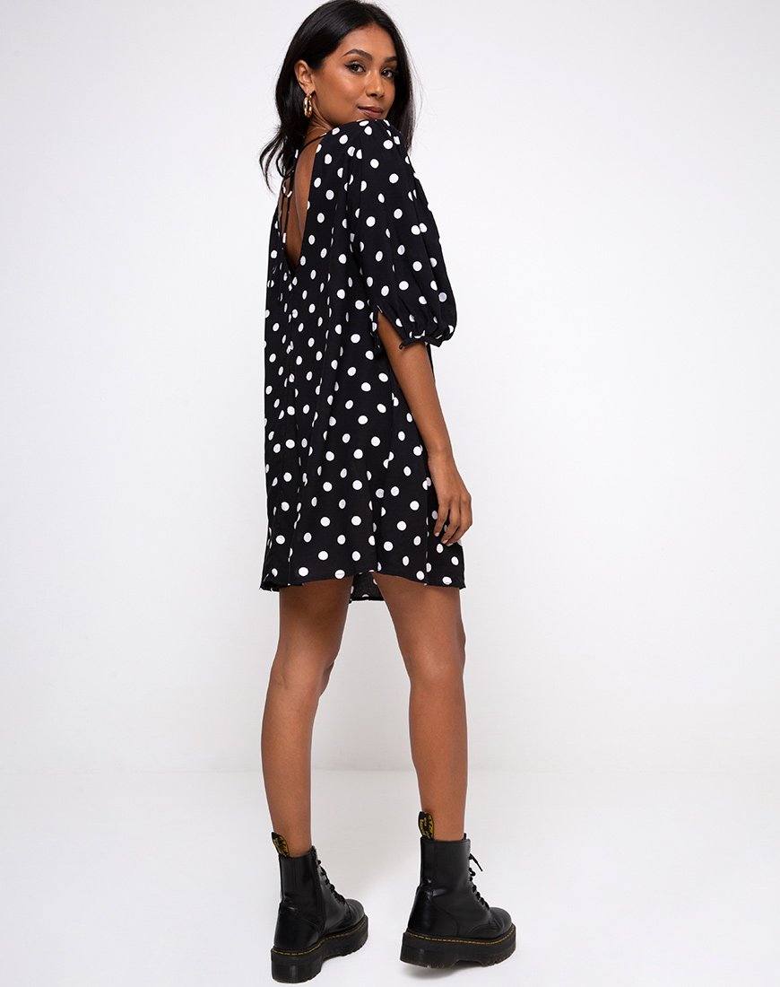 Image of Elna Babydoll Dress in 80s Polka Black