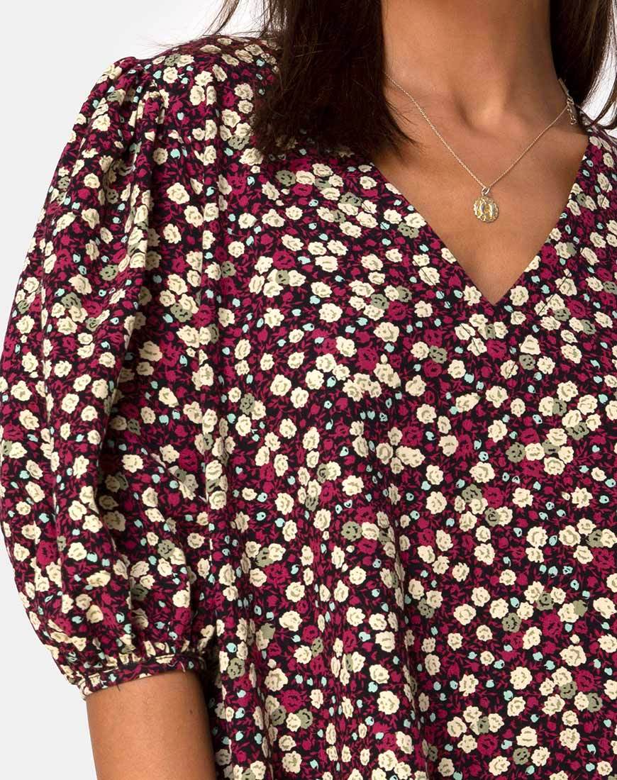 Image of Elna Babydoll Dress in Floral Field Plum