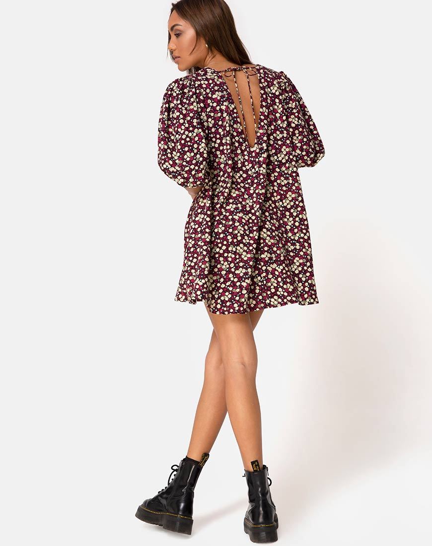 Image of Elna Babydoll Dress in Floral Field Plum
