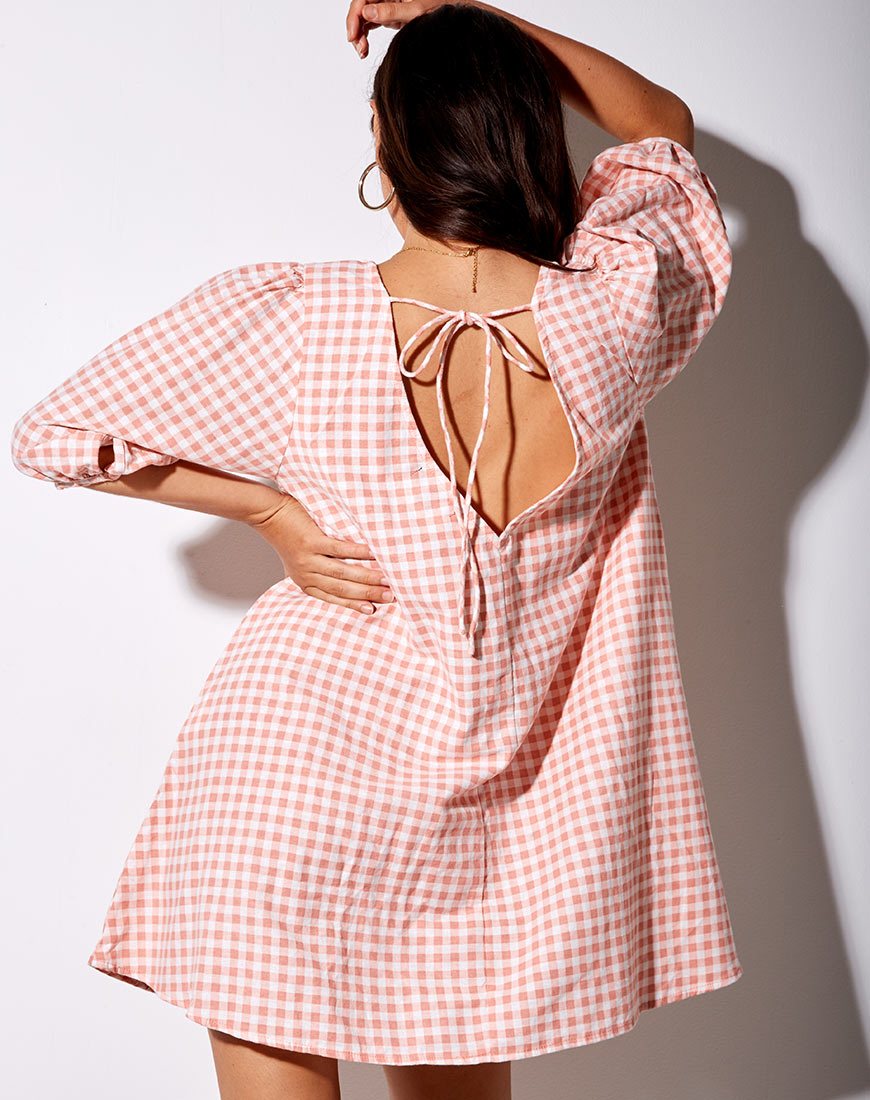 Elna Babydoll Dress in Pink Check (Robe nuisette à carreaux roses)
