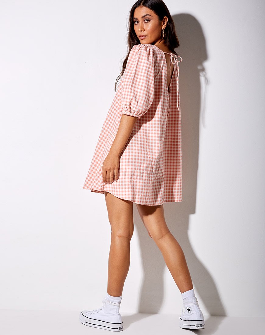 Image of Elna Babydoll Dress in Pink Check