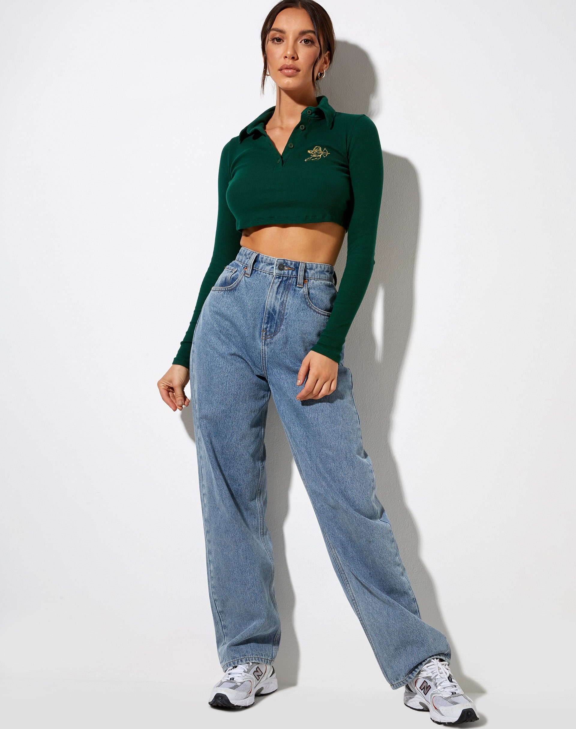 Image de Elody Crop Top in Bottle Green Cupid Gold Embro