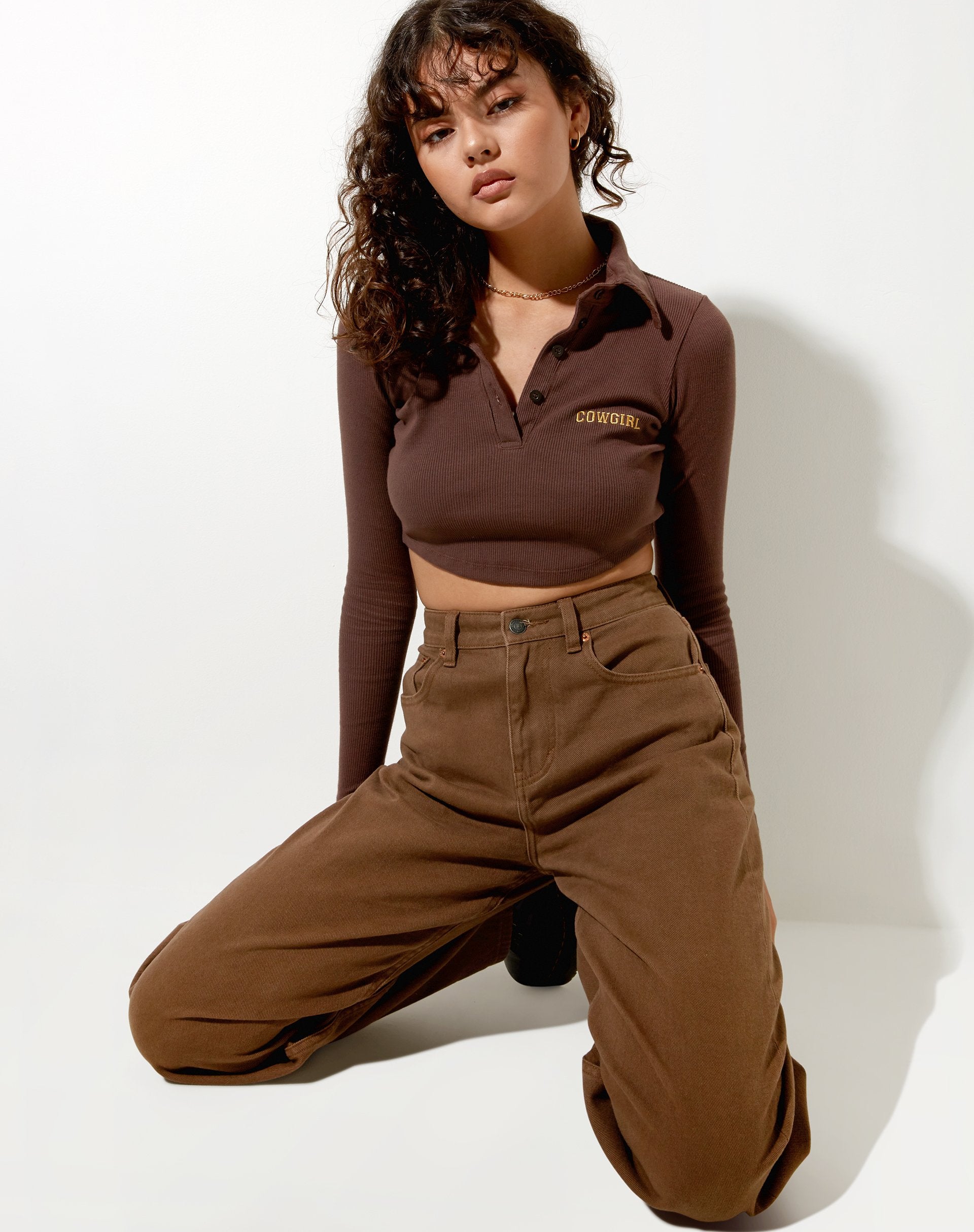 Image of Elody Crop Top in Rib Deep Mahogany Cowgirl Embro