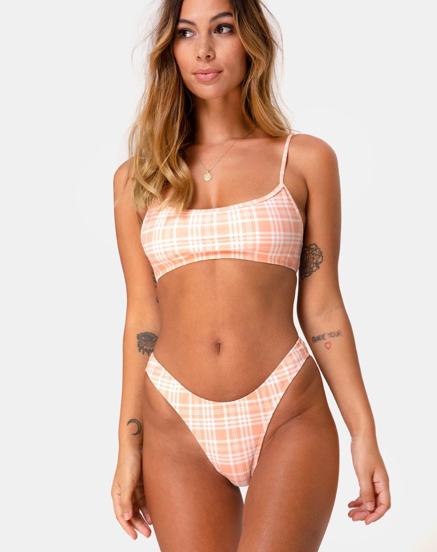 Image of Makida Bikini Bottom in Picnic Check Peach