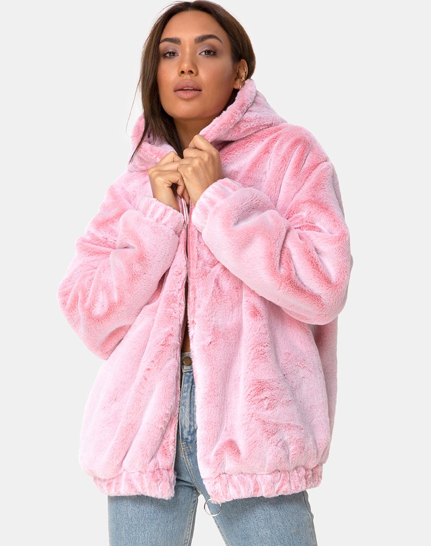 Image de la veste Emerson en fausse fourrure rose