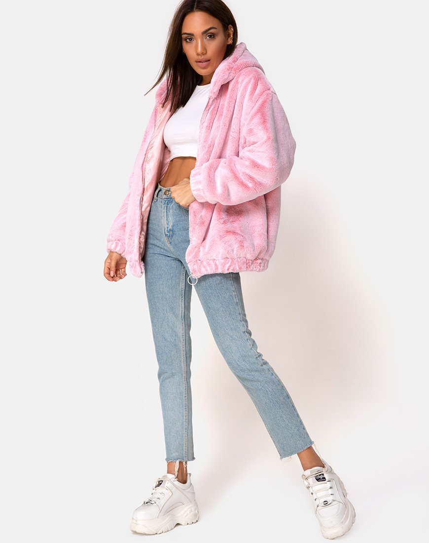 Image de la veste Emerson en fausse fourrure rose