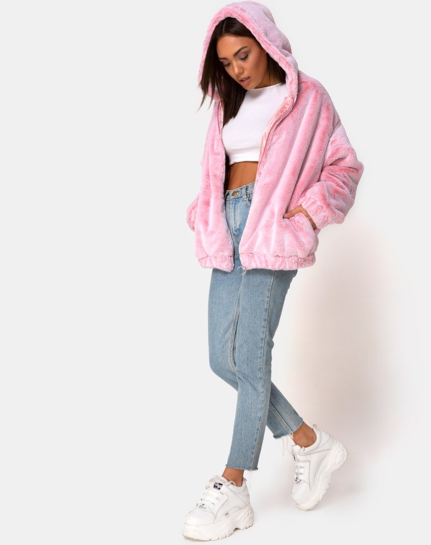Image de la veste Emerson en fausse fourrure rose