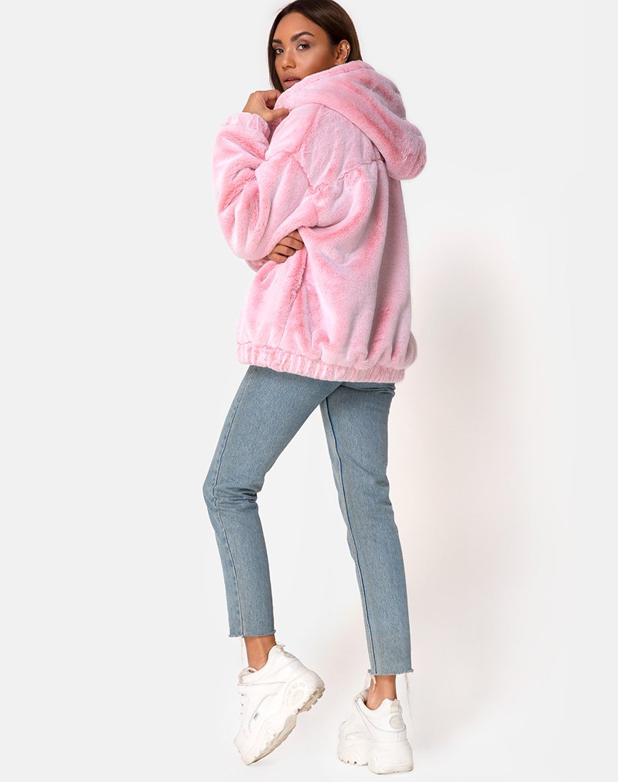 Image de la veste Emerson en fausse fourrure rose