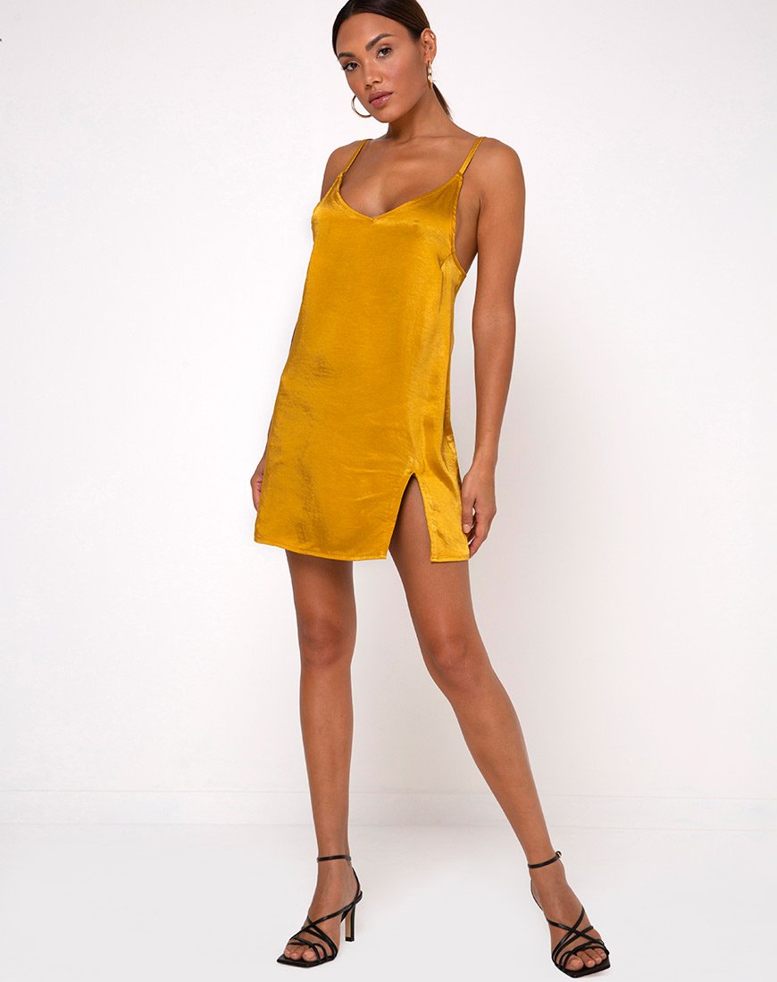 Image of Emilia Slip Dress in Satin Turmeric