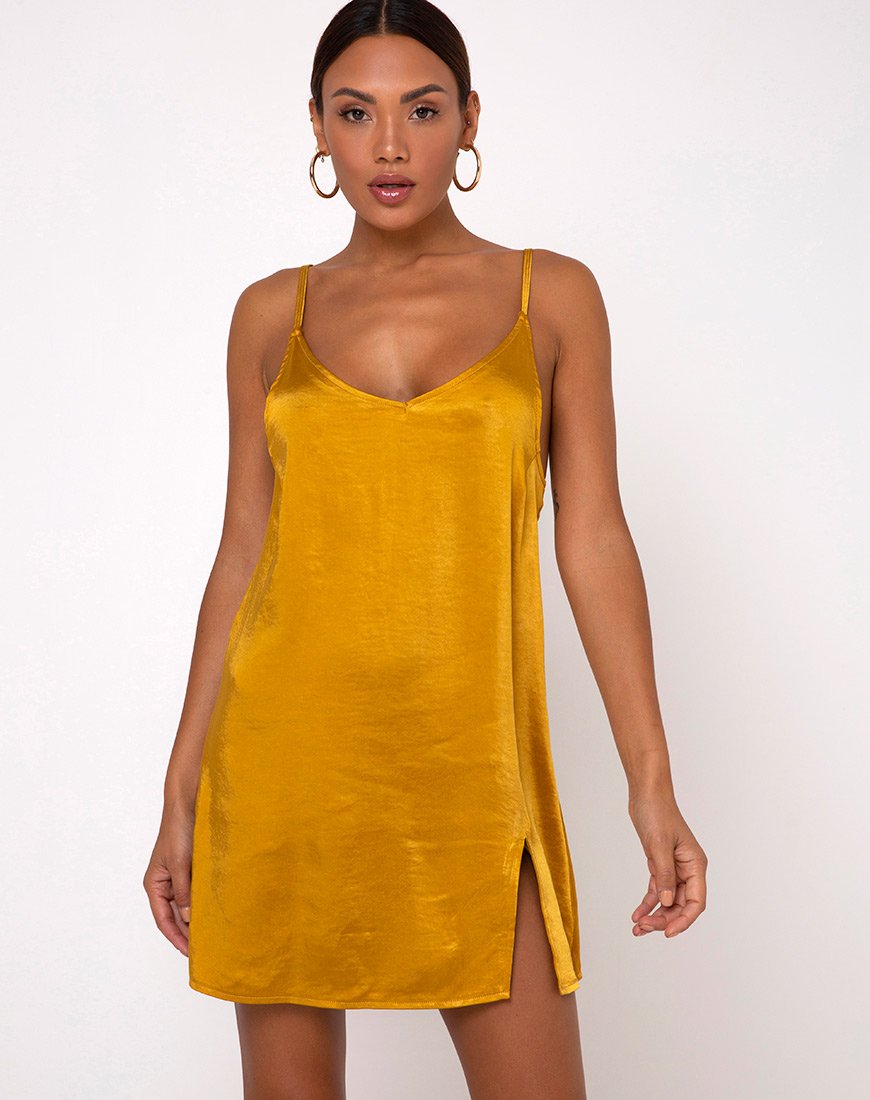 Image of Emilia Slip Dress in Satin Turmeric