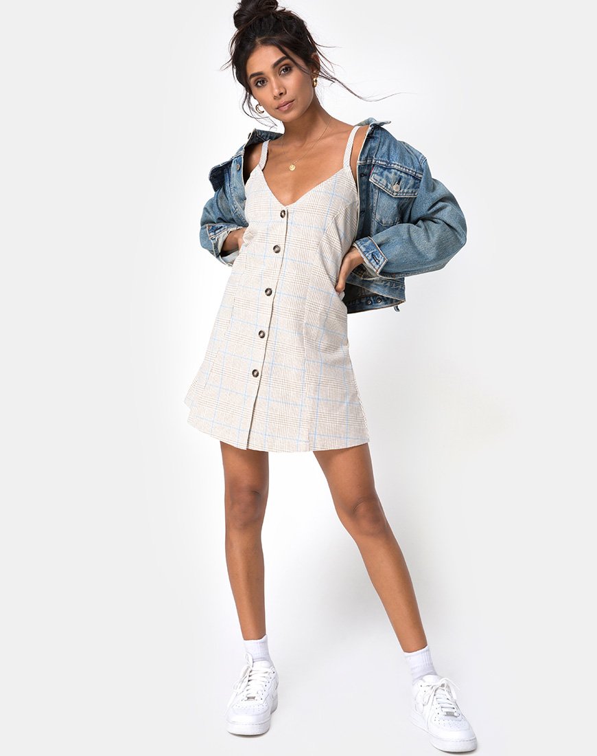 Image of Esana Slip Dress in Tonal Plaid Almond