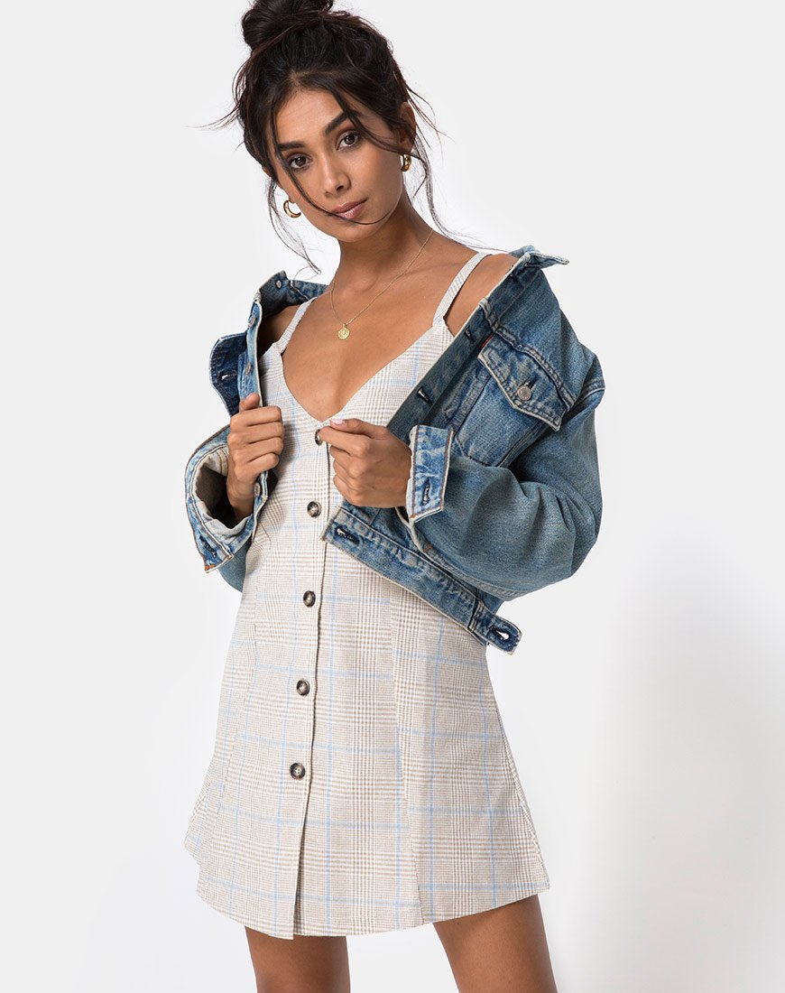 Image of Esana Slip Dress in Tonal Plaid Almond