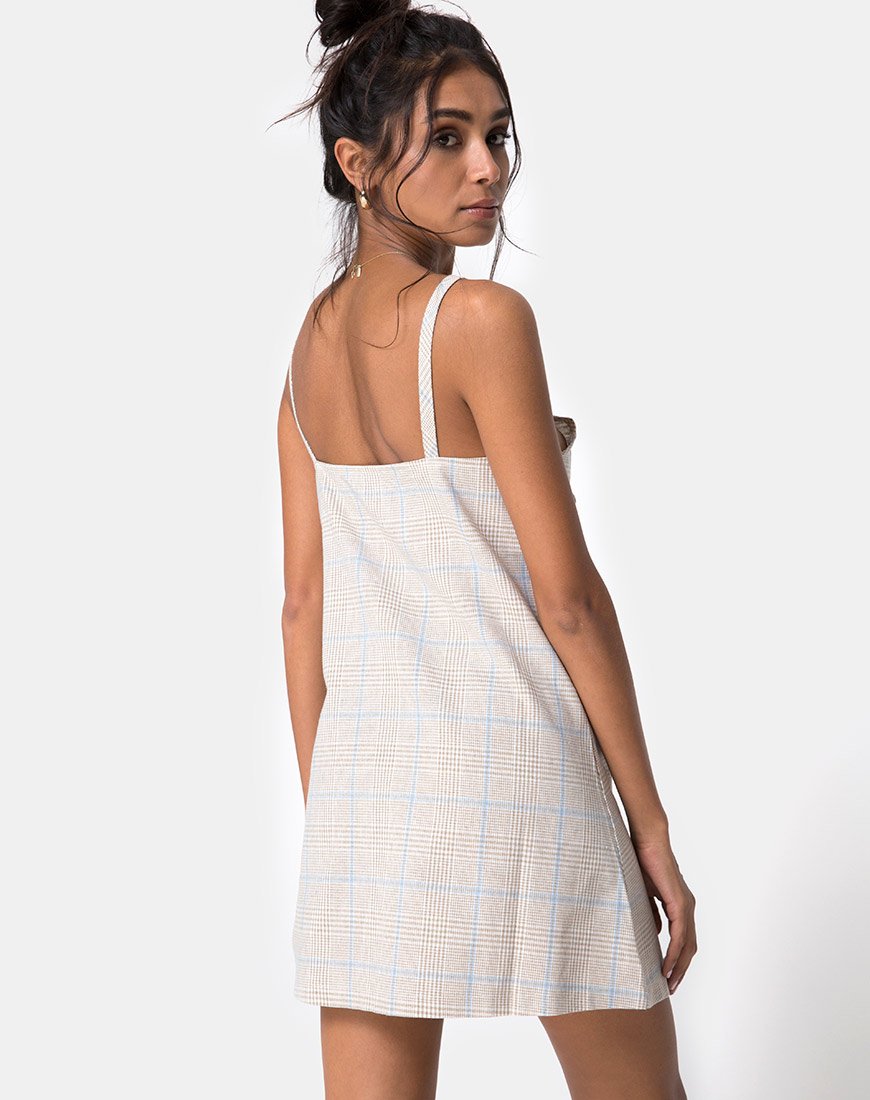 Image of Esana Slip Dress in Tonal Plaid Almond