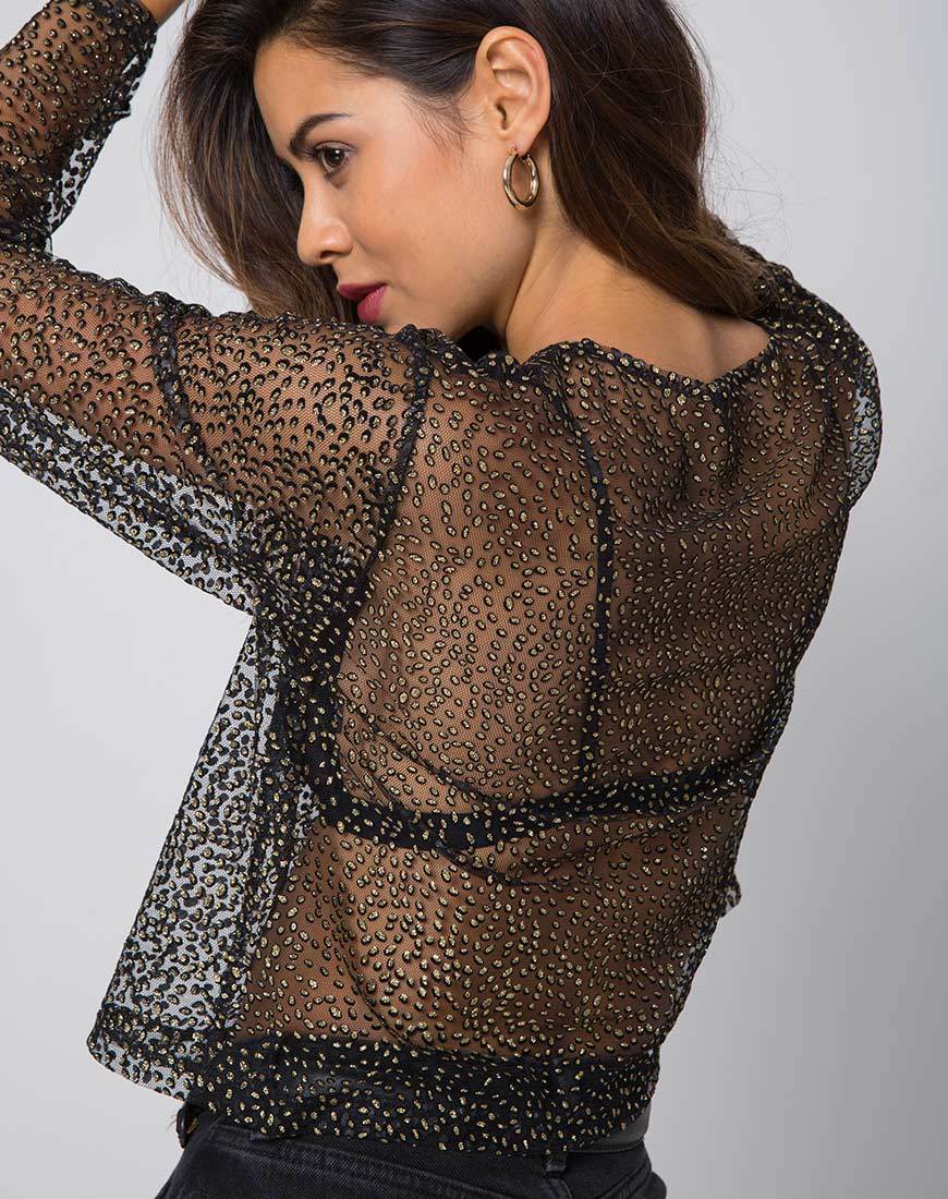 Ether Longsleeve Top in Glitter Net Animal Black (Top à manches longues Ether en filet pailleté)