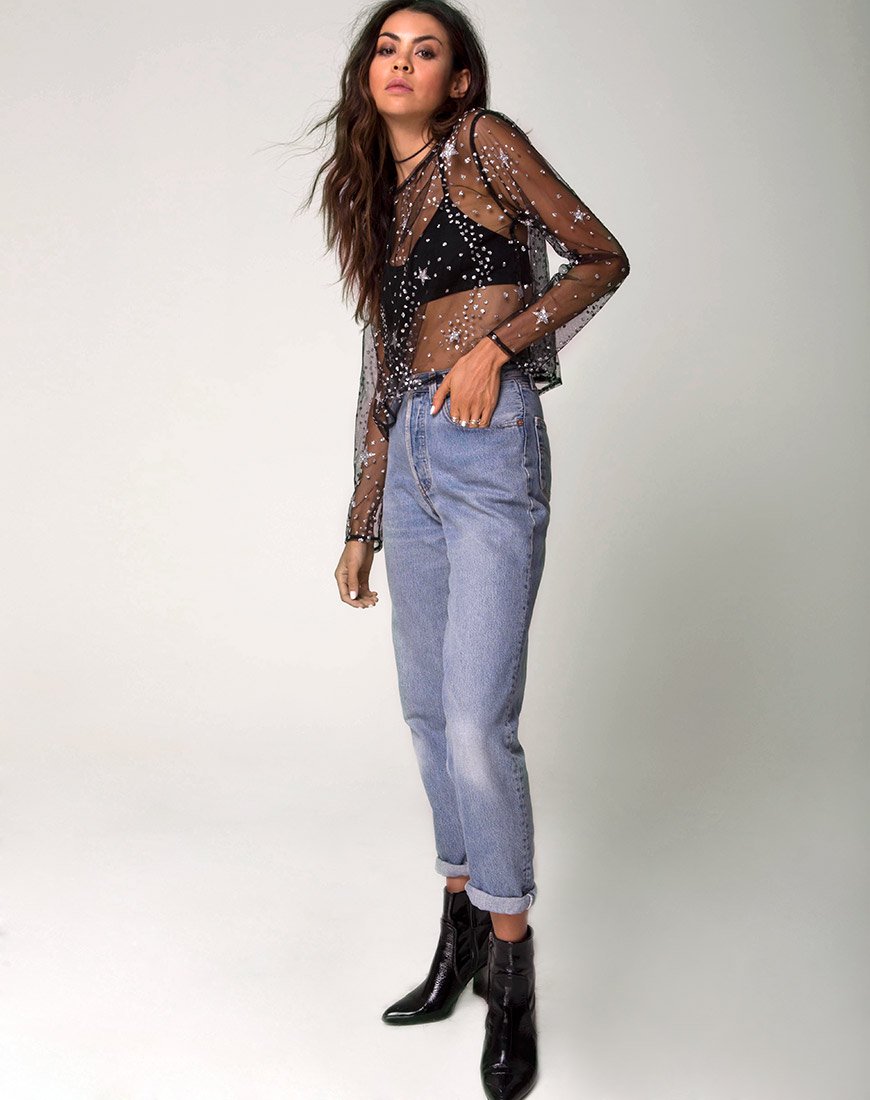 Image de Ether Longsleeve Top in Silver Star on Glitter Net