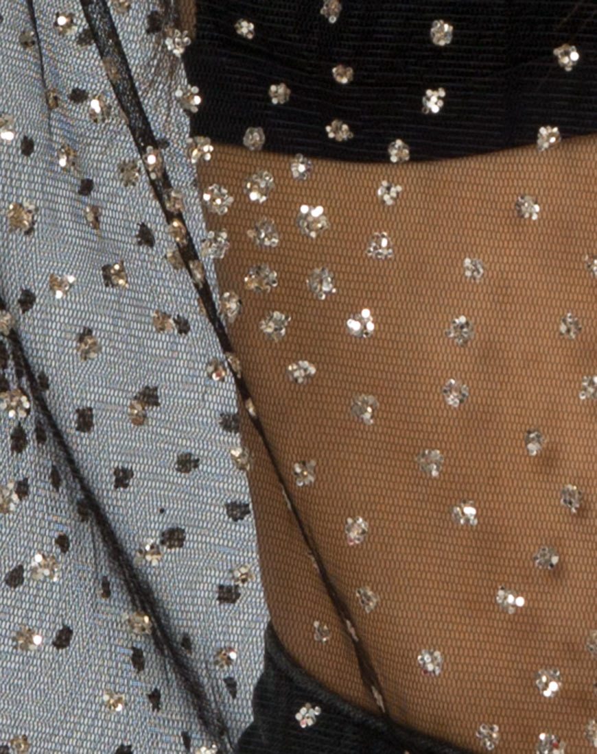Image de Ether Longsleeve Top in Gold Glitter on Net Black