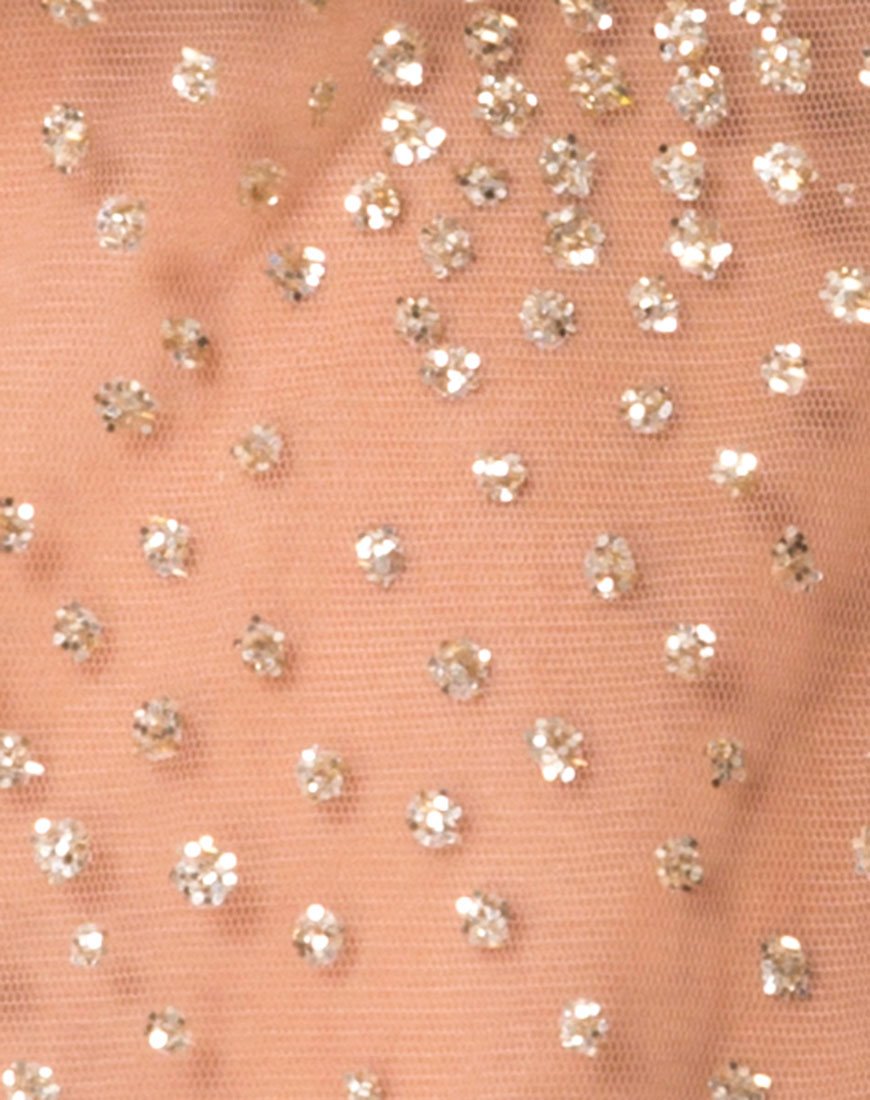 Image de Ether Longsleeve Top in Gold Glitter on Net Tan