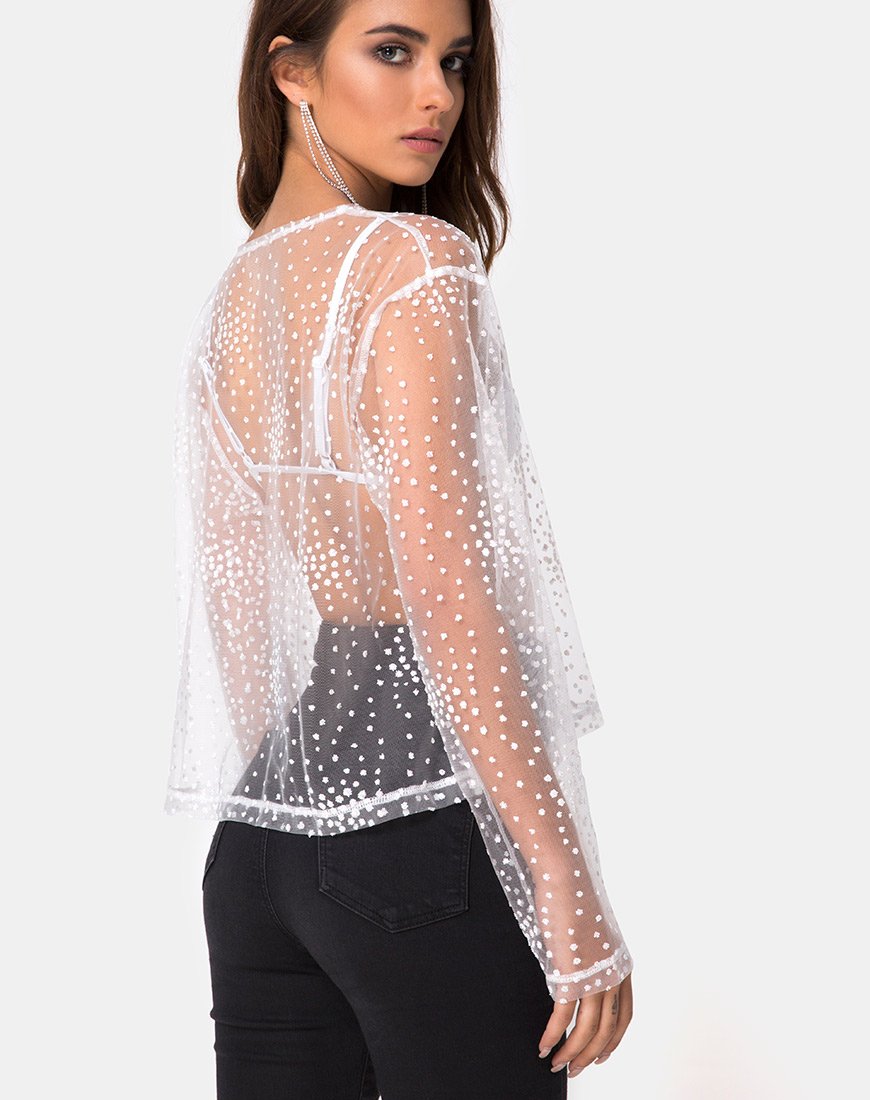 Image de Ether Longsleeve Top in White Glitter on Net White