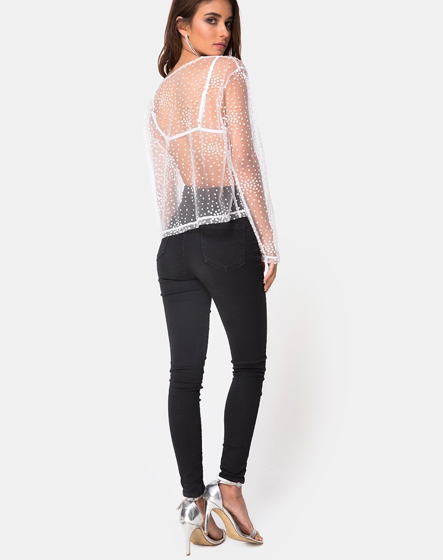 Image de Ether Longsleeve Top in White Glitter on Net White