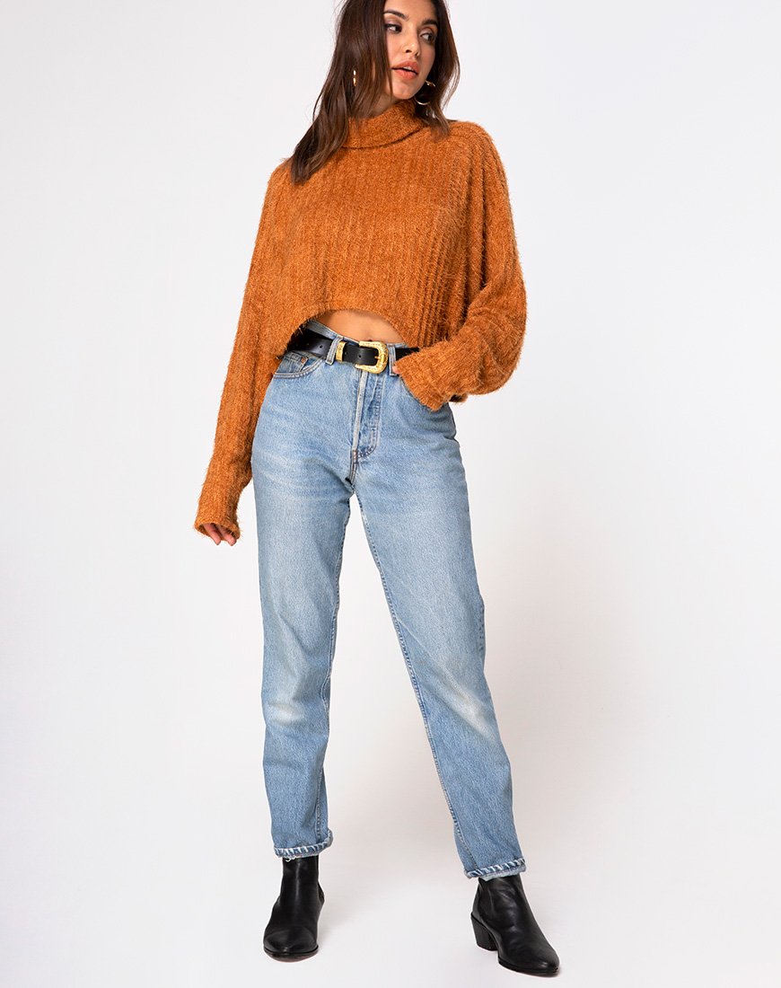 Image of Evie Cropped Sweatshirt in Rust Knit