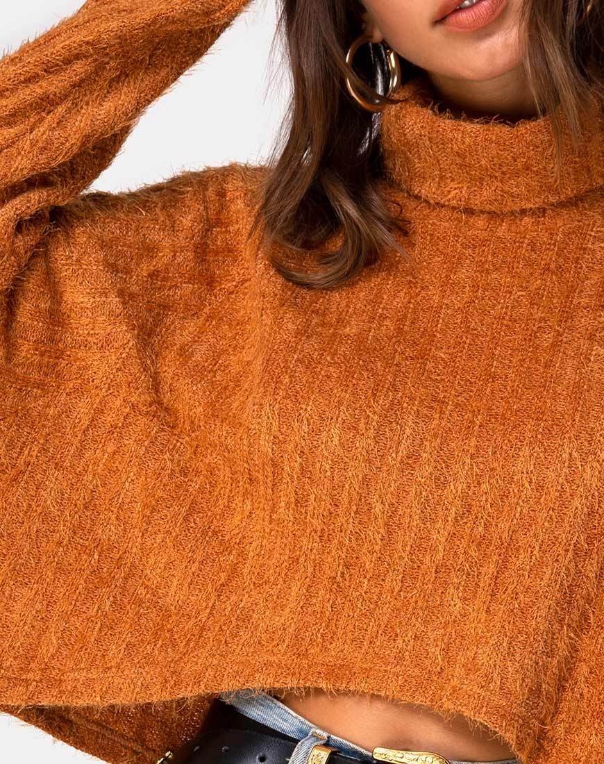 Image of Evie Cropped Sweatshirt in Rust Knit