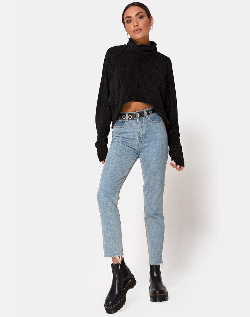 Image de Evie Cropped Sweatshirt in Chenille Black