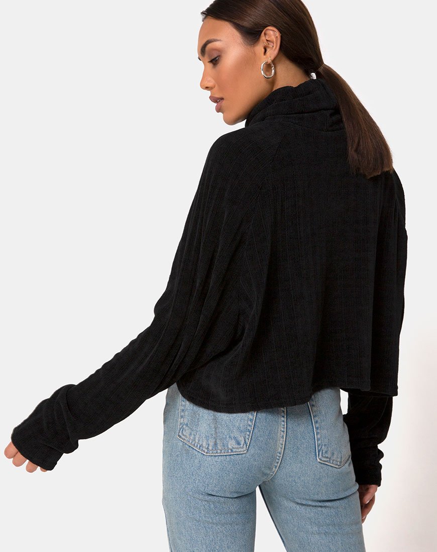 Image de Evie Cropped Sweatshirt in Chenille Black