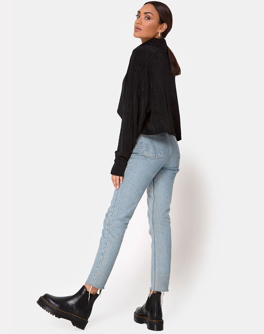 Image de Evie Cropped Sweatshirt in Chenille Black
