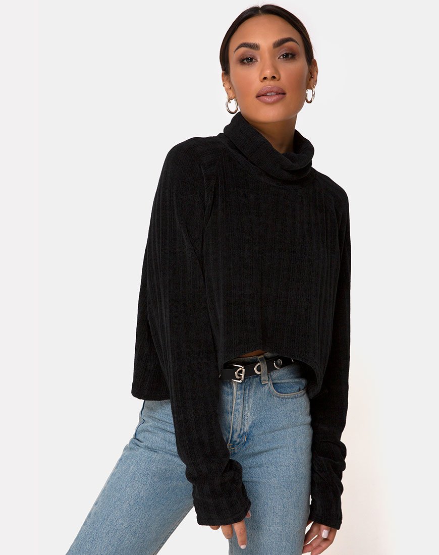 Image de Evie Cropped Sweatshirt in Chenille Black