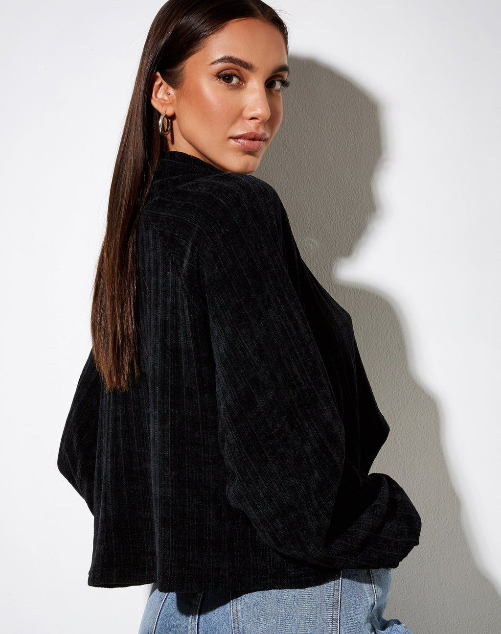 Pull court Evie en chenille noir