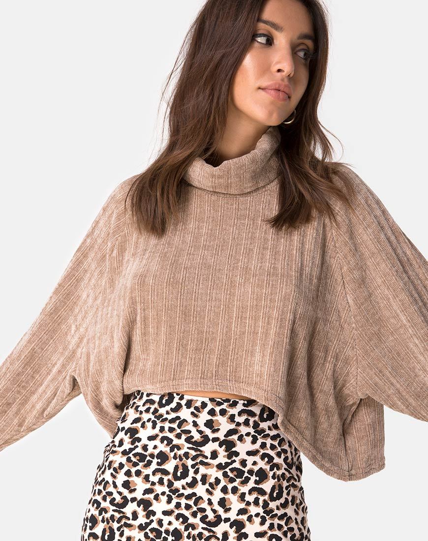Image de Evie Cropped Sweatshirt in Chenille Tan