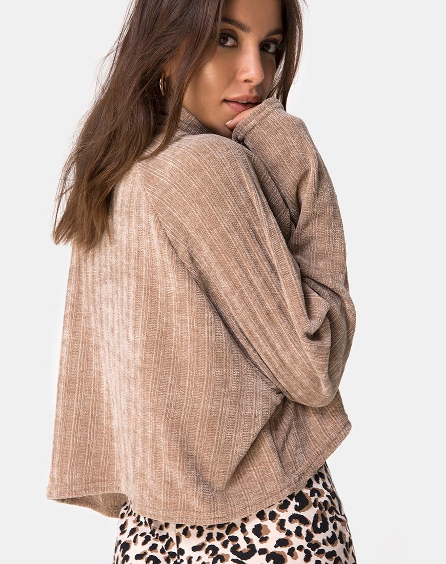 Image de Evie Cropped Sweatshirt in Chenille Tan