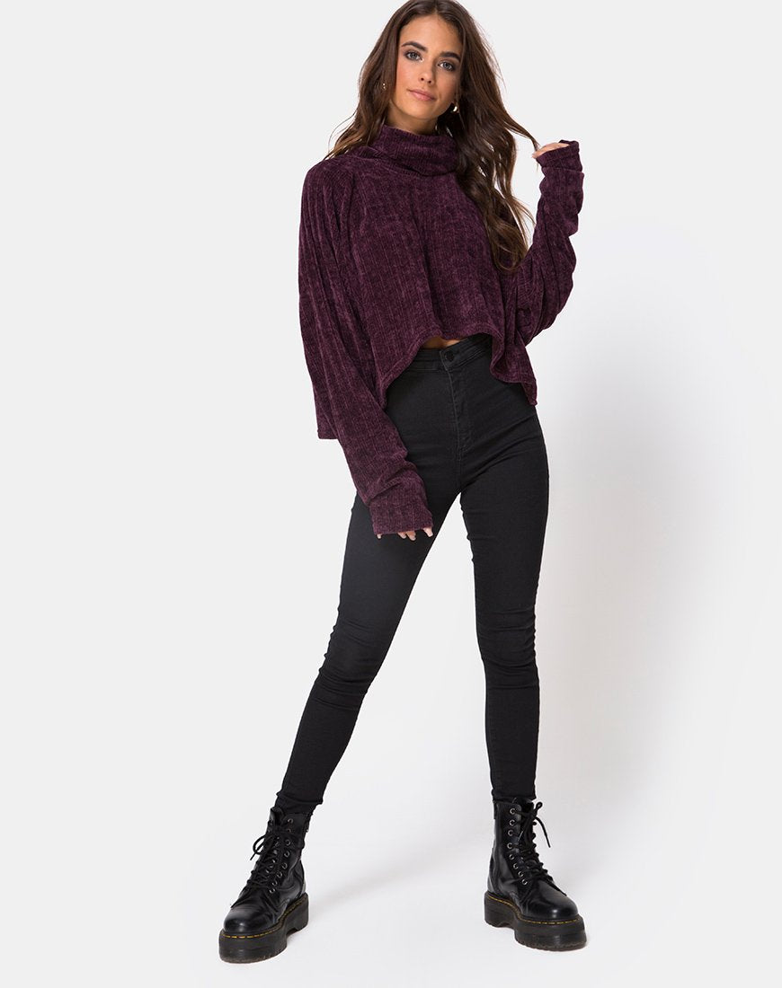 Image of Evie Cropped Sweatshirt in Chenille Plum