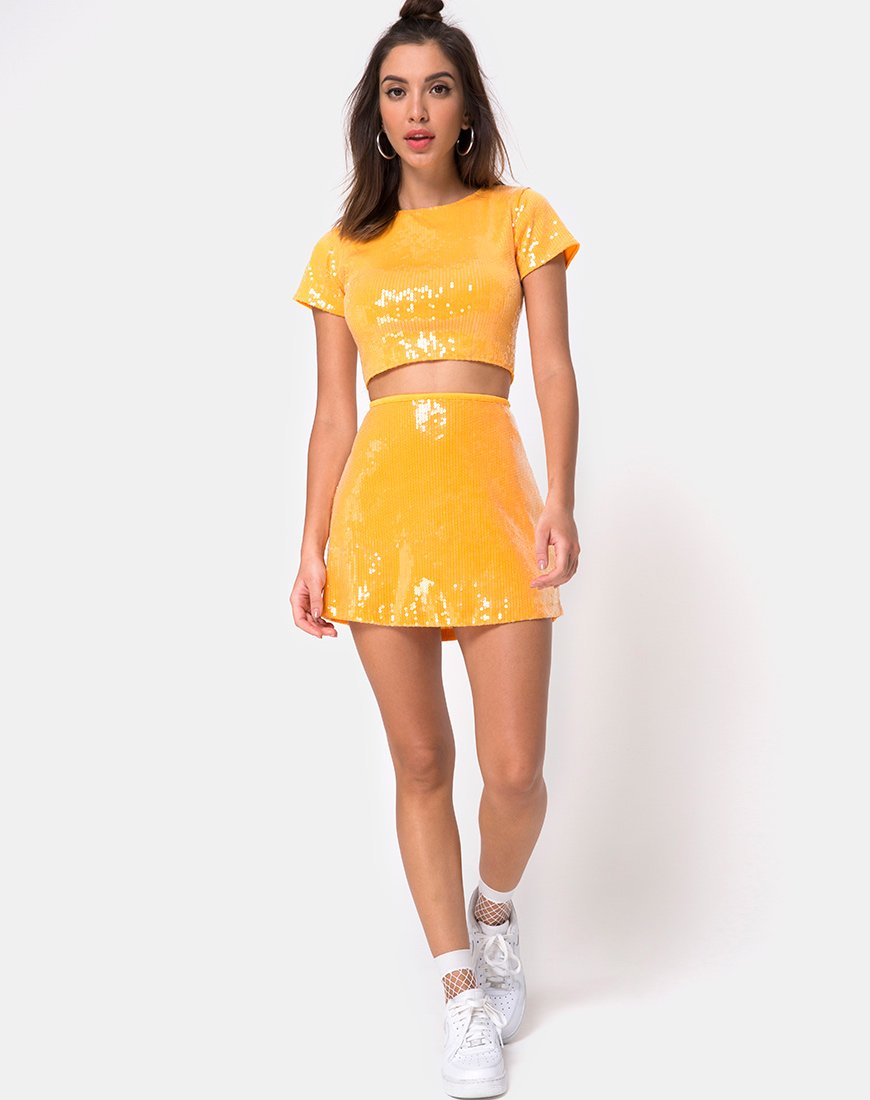 Image de la jupe Ewi en mandarine avec paillettes transparentes