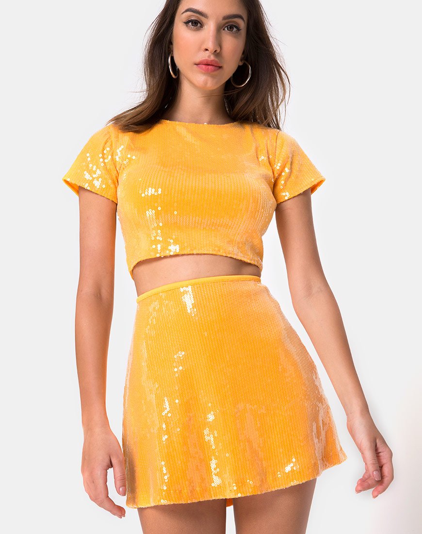 Jupe Ewi en mandarine avec paillettes transparentes
