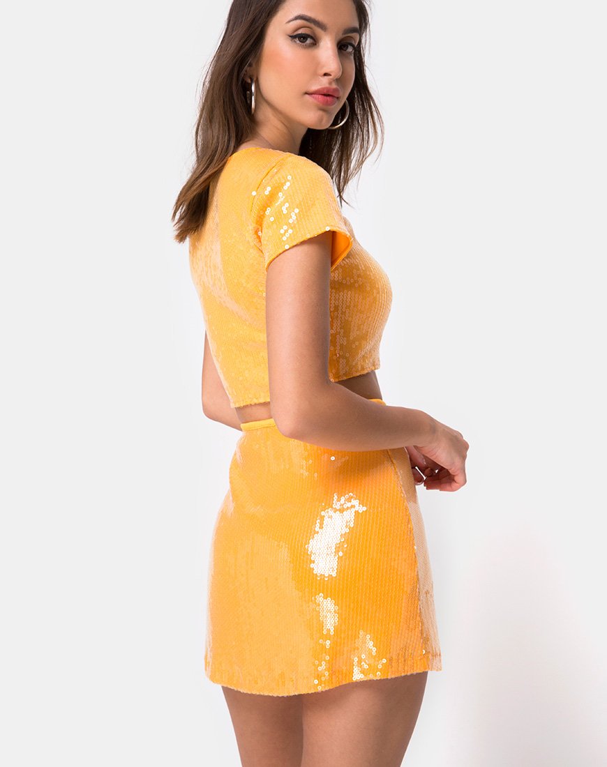 Jupe Ewi en mandarine avec paillettes transparentes