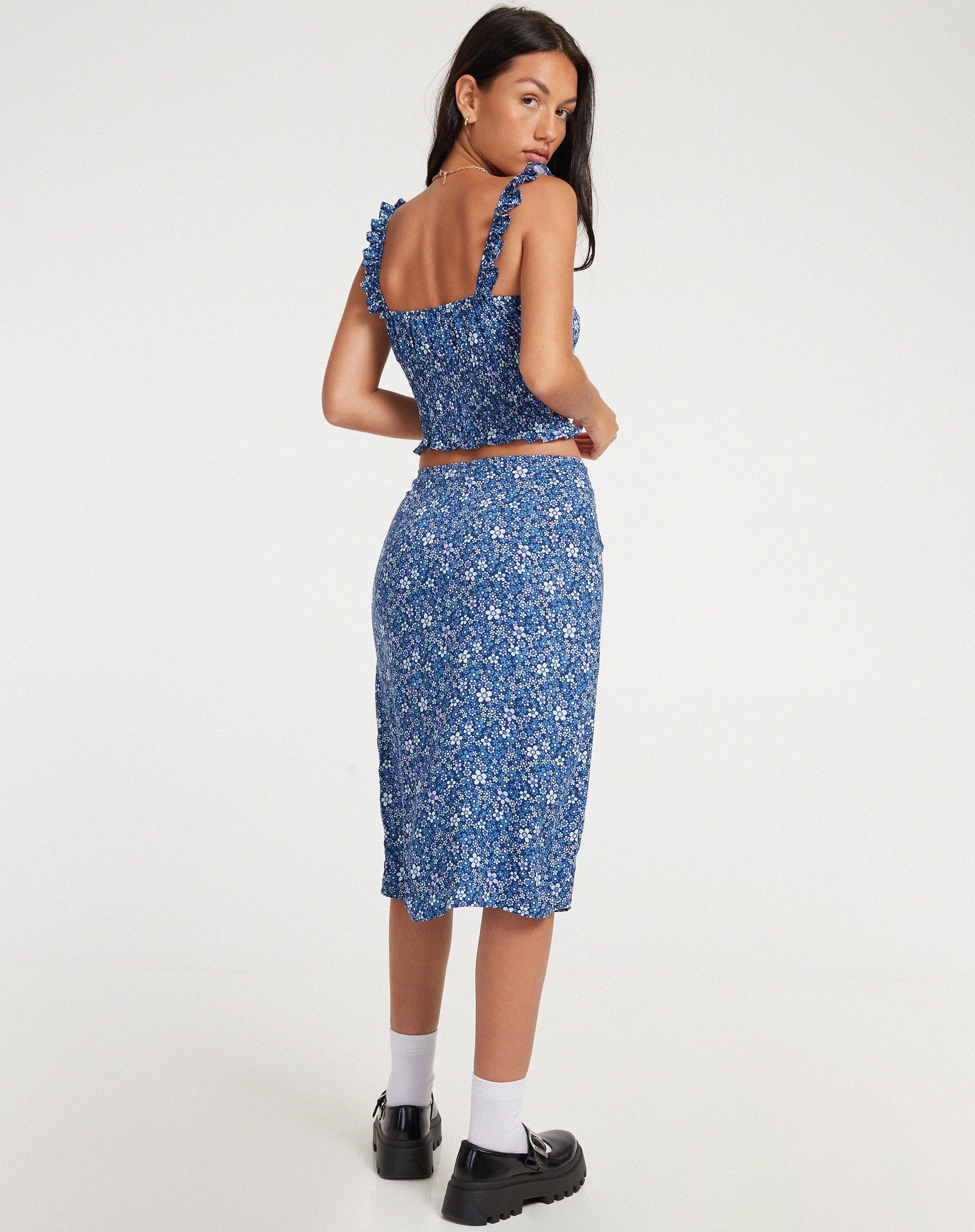 image de Harriet Midi Skirt in Retro Floral Blue