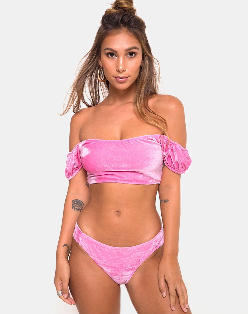 Top de bikini Fabienne en velours rose bonbon