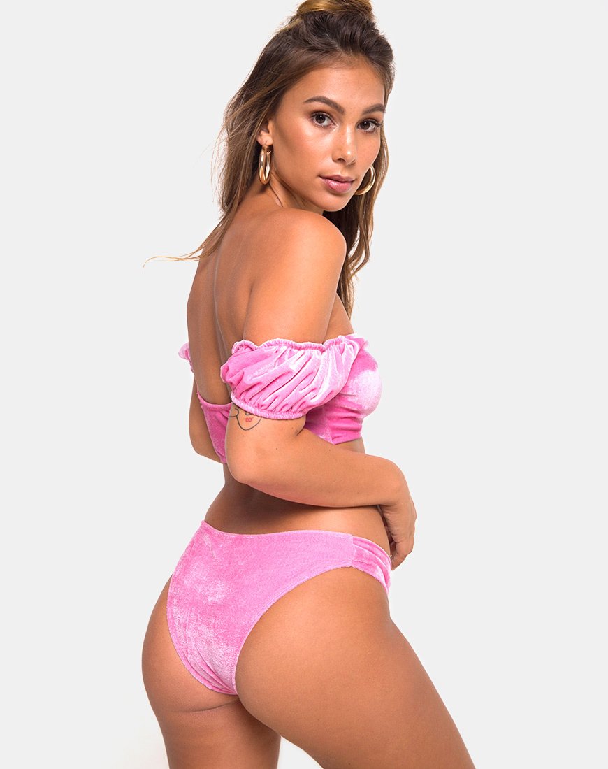 Top de bikini Fabienne en velours rose bonbon