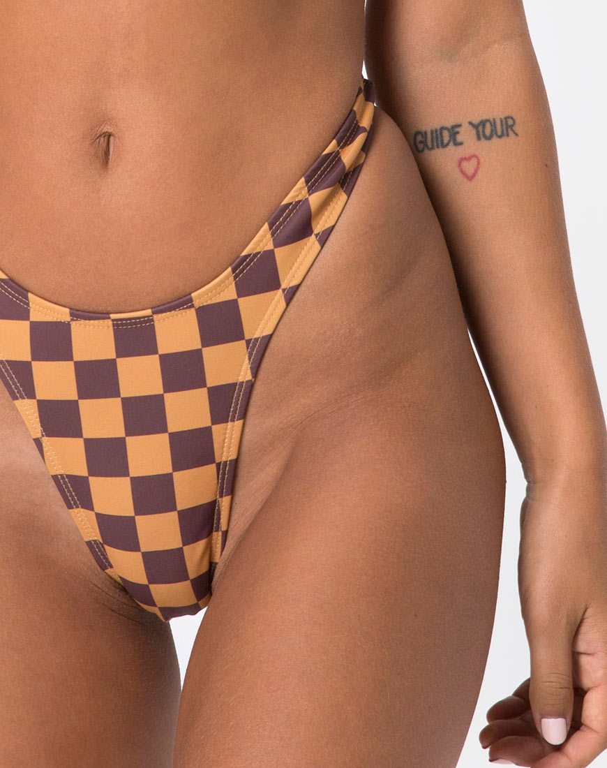 Image of Farida Bikini Bottom in Mocha Checker