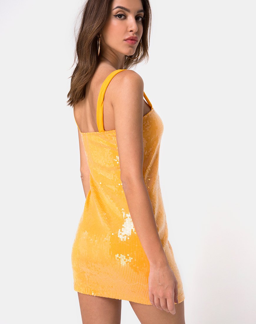 Farlie Bodycon Dress in Tangerine with Clear Sequin (robe de corps Farlie en mandarine avec paillettes transparentes)
