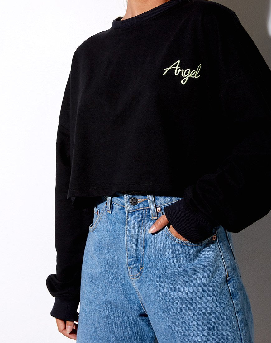 Image de Fawly Crop Top in Black Angel Embro in Neon Green