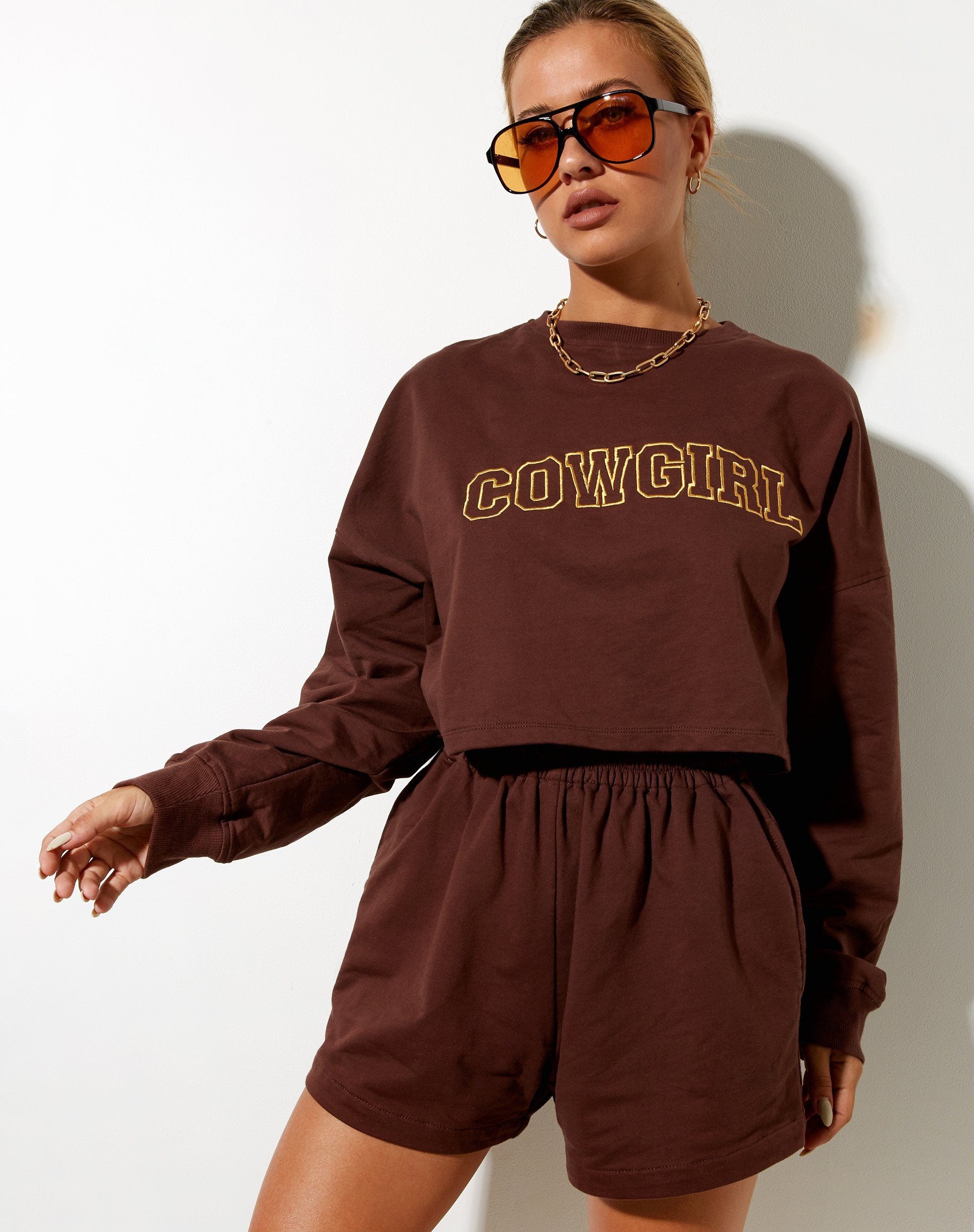 Image de Fawly Crop Top in Deep Mahogany Cowgirl Embro