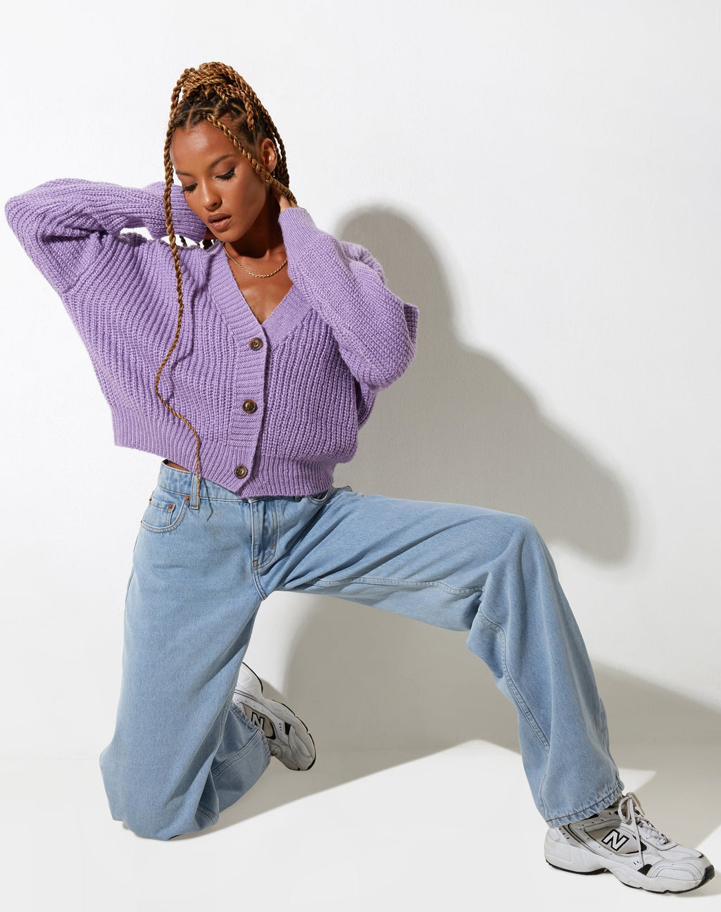 Cardigan Faya en tricot violet