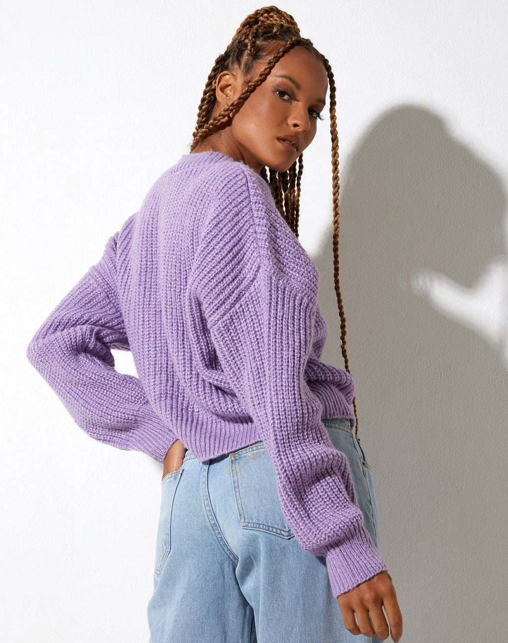 Cardigan Faya en tricot violet