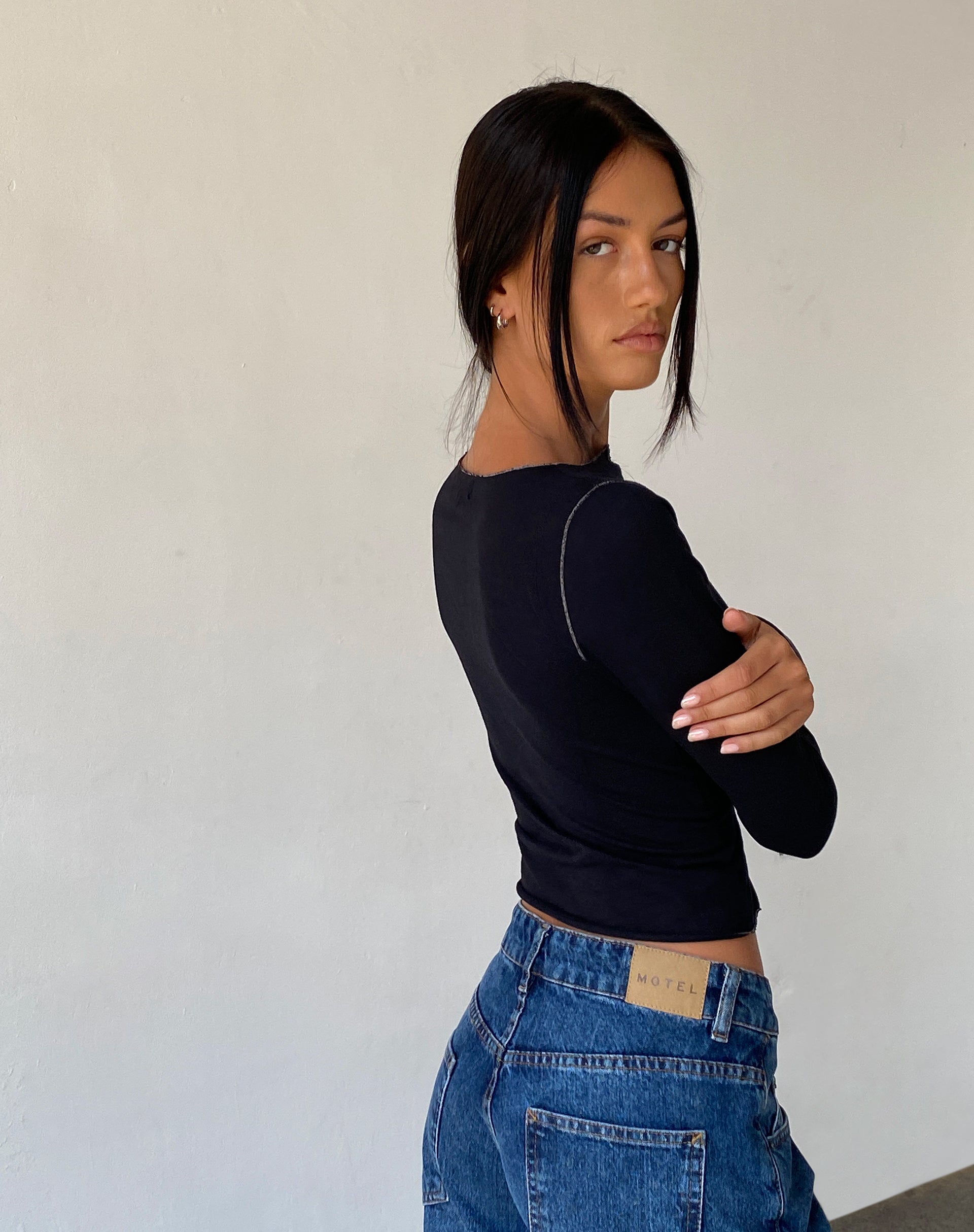Image de Fenrin Long Sleeve Butterfly Jersey Top in Black