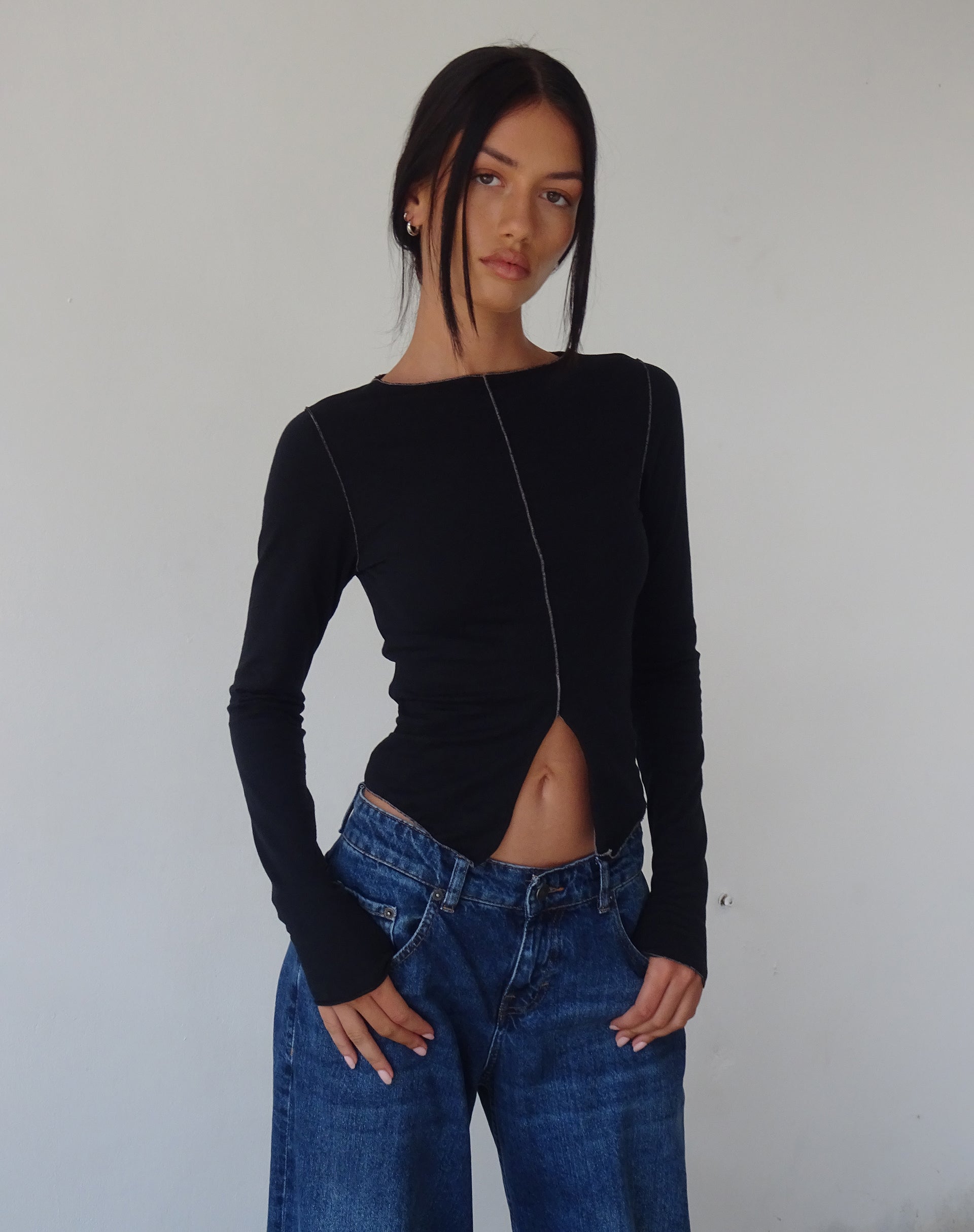 Image de Fenrin Long Sleeve Butterfly Jersey Top in Black