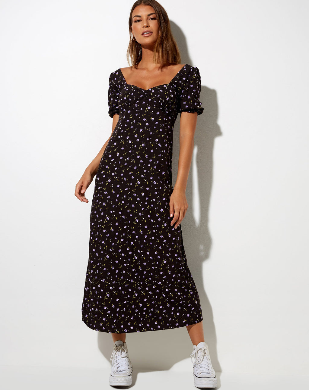 Robe midi Fernanda en café Pretty Petal et violet