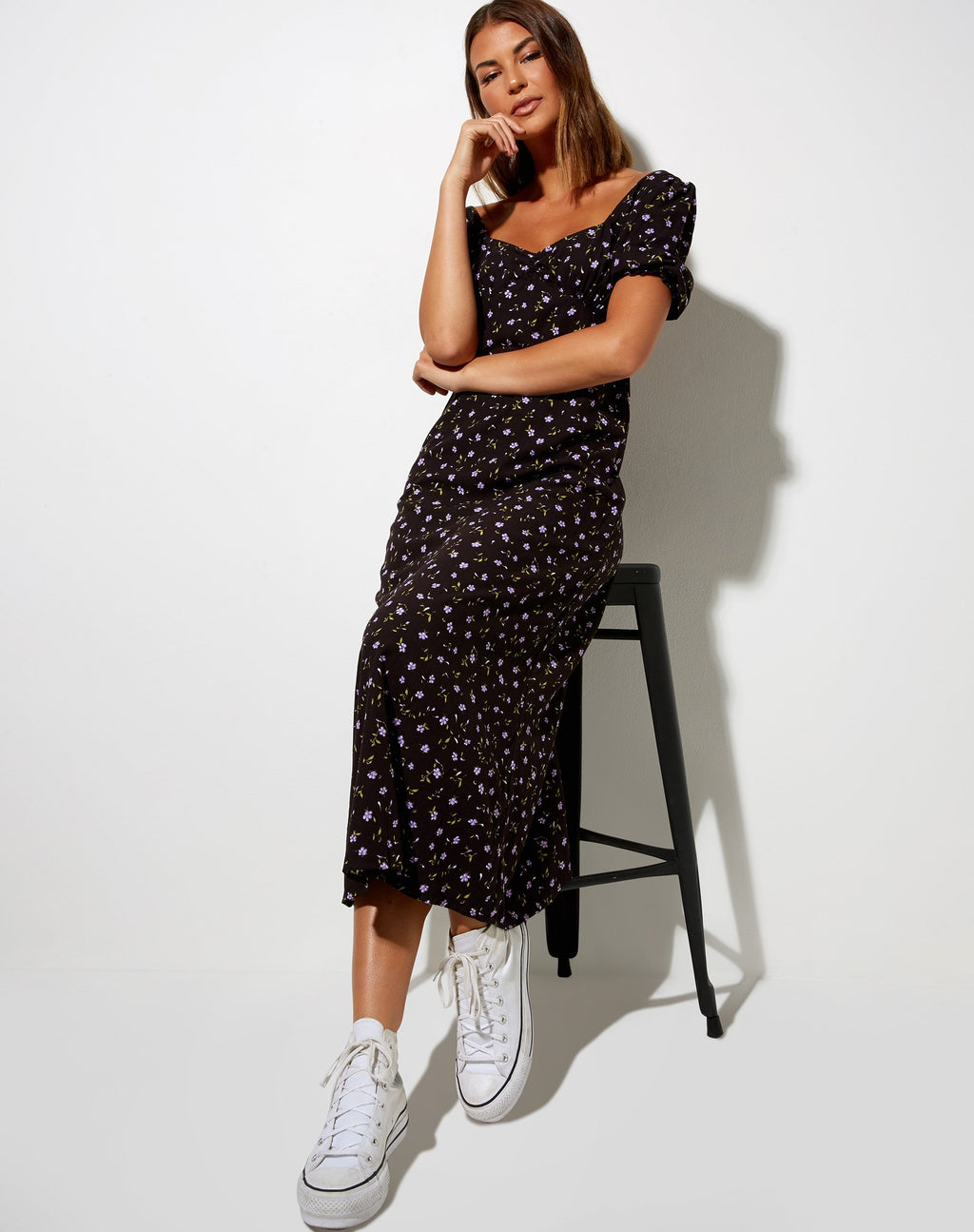 Robe midi Fernanda en café Pretty Petal et violet