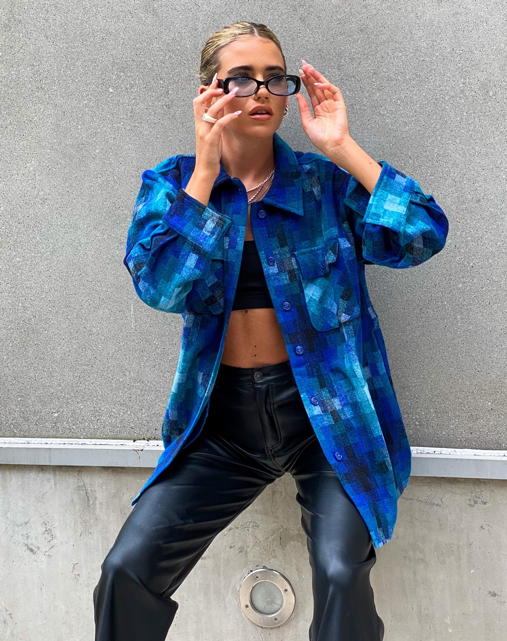 Image de MOTEL X OLIVIA NEILL Chemise Medita à carreaux bleu